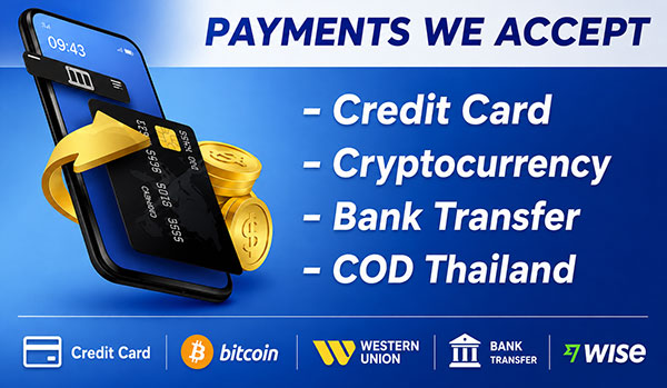 Informative image detailing payment information for purchasing Kamagra in Thailand and Pattaya.